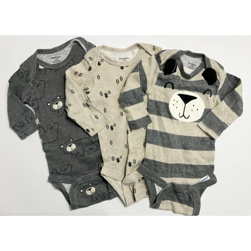 Gerber • 0-3 Months Grey Beige/Tan Baby Onesies
